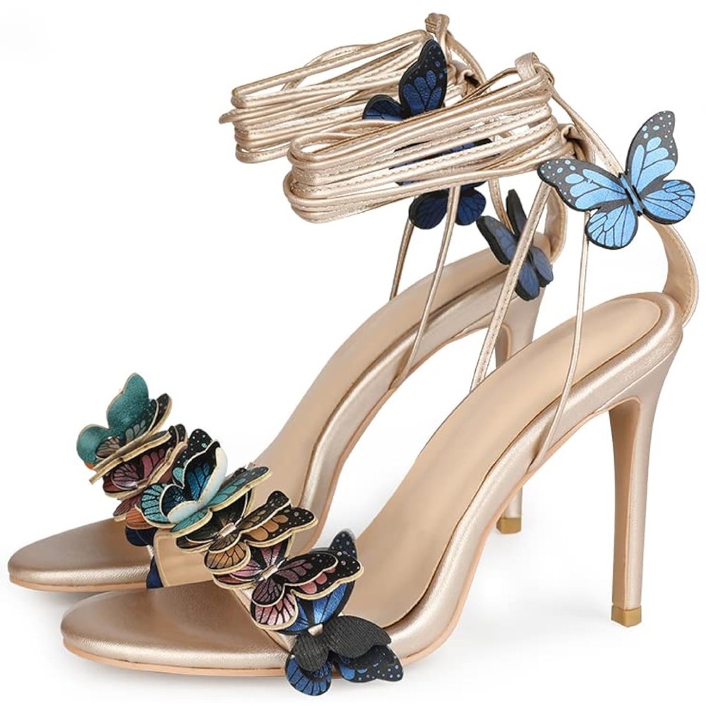 Butterfly Ankle Wrap Stiletto High Heels Lace-up Heeled Sandal *new! Size 7